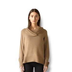 CALVIN Klein Dropped Cowl Neck Beige Sweater High Low Knit Sweater Acrylic Sz S
